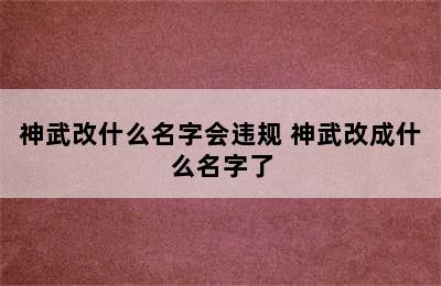 神武改什么名字会违规 神武改成什么名字了